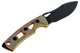 FOBOS Knives Tier 1 Mini Mini Fixed Blade Knife - 3.5" CPM-154 PVD Finish Drop Point, OD Green Micarta w/ Orange Liners, Brown Leather Sheath