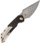 Kansept Knives Fenrir Liner Lock Front Flipper Knife - 3.48" Damascus Harpoon Blade, Titanium Handles with Shredded Carbon Fiber Inlays - K1034B1