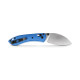 Vosteed Knives Mini Nightshade Folding Knife - 2.6" 14C28N Satin Kukri Blade, Blue Aluminum Handles, AXIS/Crossbar Lock - A0216