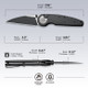 CIVIVI Knives Starflare Button Lock Folding Knife - 3.3" Nitro-V Two-Tone Wharncliffe Blade, Milled Black Aluminum Handles - C23052-1