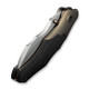 We Knife Co Orc Boss Liner Lock Folding Knife - 3.82" CPM-20CV Stonewashed Compound Hawkbill Blade, Champagne Bolstered Titanium Handles with Twill Carbon Fiber Scales - WE24042-2