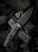 We Knife Subjugator Flipper Knife - 3.48" CPM-20CV Black Stonewashed Drop Point Blade, Black Stonewashed Titanium Handles