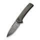 CIVIVI Conspirator Button Lock Flipper Knife - 3.48" Damascus Drop Point Blade, Dark Green Micarta Handles