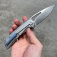 Kansept Knives Kryo Flipper Knife 3.58" - S35VN Satin Drop Point Blade, Stonewashed Titanium Handles