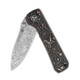 QSP Knives Hawk Flipper Knife - 3.25" Laminated Damascus Drop Point Blade, Copper Foil Carbon Fiber Handles