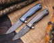 lionSTEEL MT01D-GY Myto Flipper Knife - 3.27" Nichols Scrambled Damascus Blade, Gray Titanium Handles