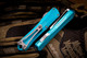 Heretic Knives Manticore-S AUTO OTF - 2.6" Stonewashed Elmax Steel Bowie Blade, Turquoise Blue Aluminum Handles