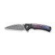 WE Knife Limited Edition Ziffius Flipper Knife - 3.7" Heimskringla Damasteel Wharncliffe Blade, Black Titanium Handles with Chidori Flamed Titanium Inlay, Chidori Accents - WE22024D-DS1