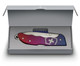 Victorinox Swiss Army Evoke Folding Knife - 3.875" Bead Blast Drop Point Blade, Blue/Red Gradiant Alox Handles with Clip and Paracord Lanyard - 0.9415.D221