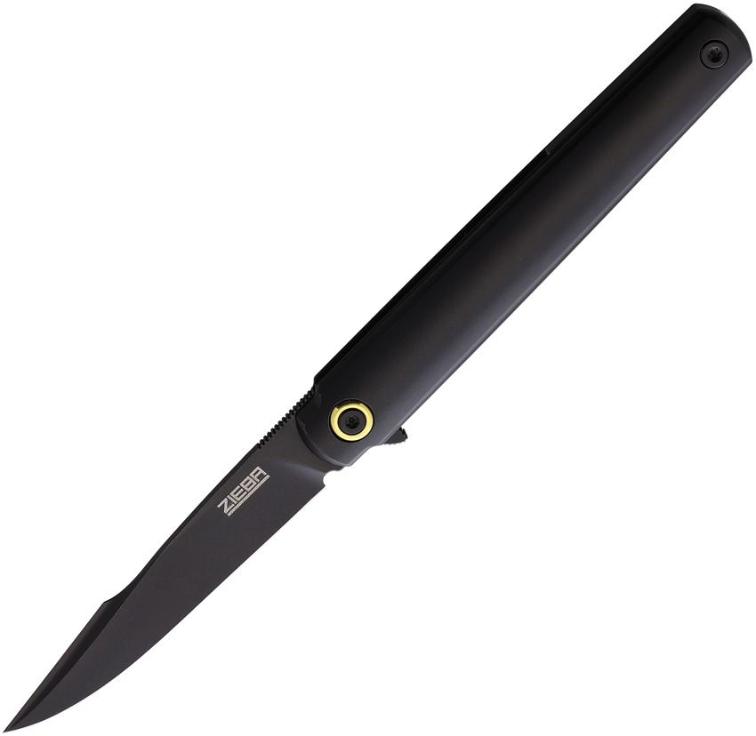 Zieba Knives Six Harpoon Flipper Knife - 3.0" MagnaCut Black DLC Blade,  Black Titanium Handles