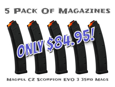 Magpul MAG1013-BLK PMAG® 35 EV9™ – CZ Scorpion® EVO 3 - 5 Pack of