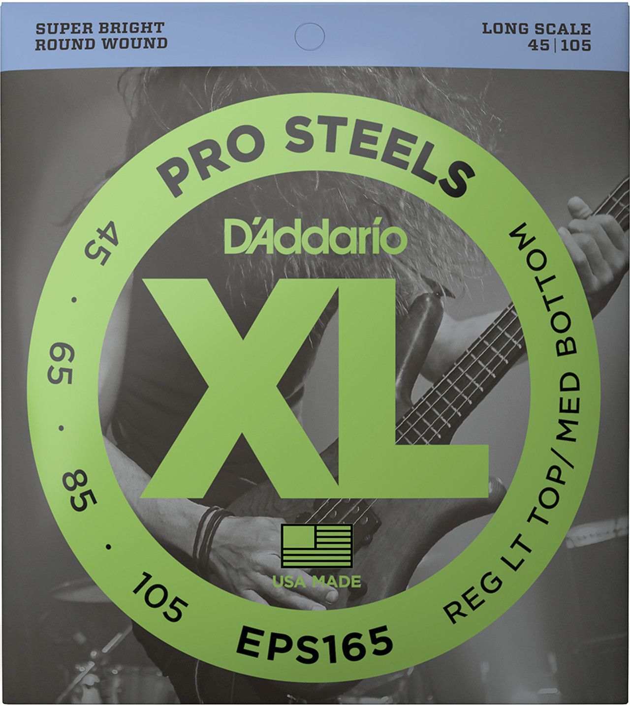 D'Addario XL ProSteels Electric Bass Guitar Strings EPS165 Long Scale  Reg Lt Top / Med Btm 45-105