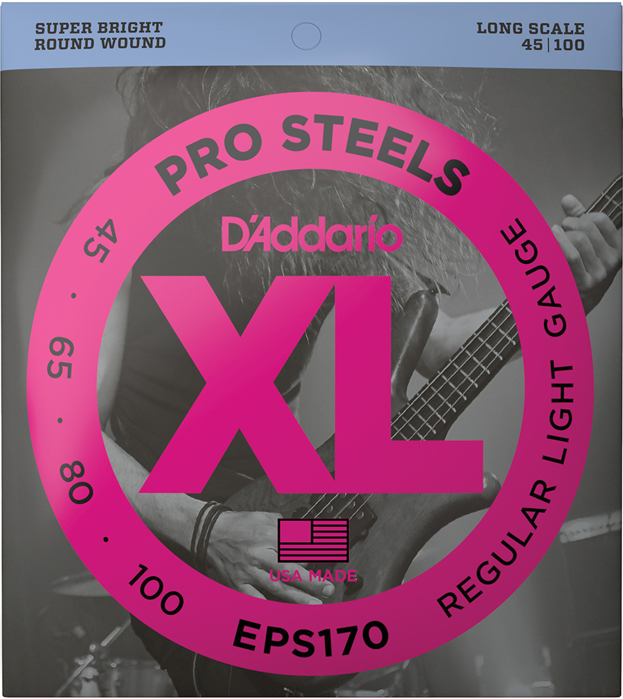 D'Addario XL ProSteels Electric Bass Guitar Strings EPS170 Long Scale Light 45-100