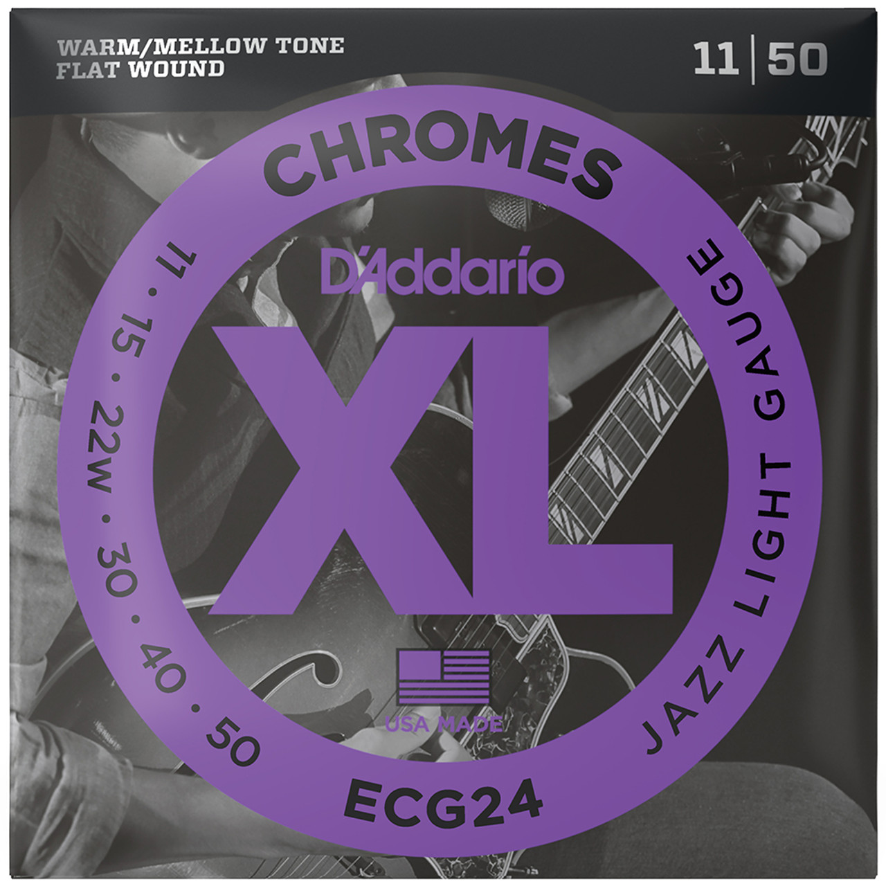 D'Addario Chromes Flat Wound Electric Guitar Strings ECG24 Jazz Light 11-50