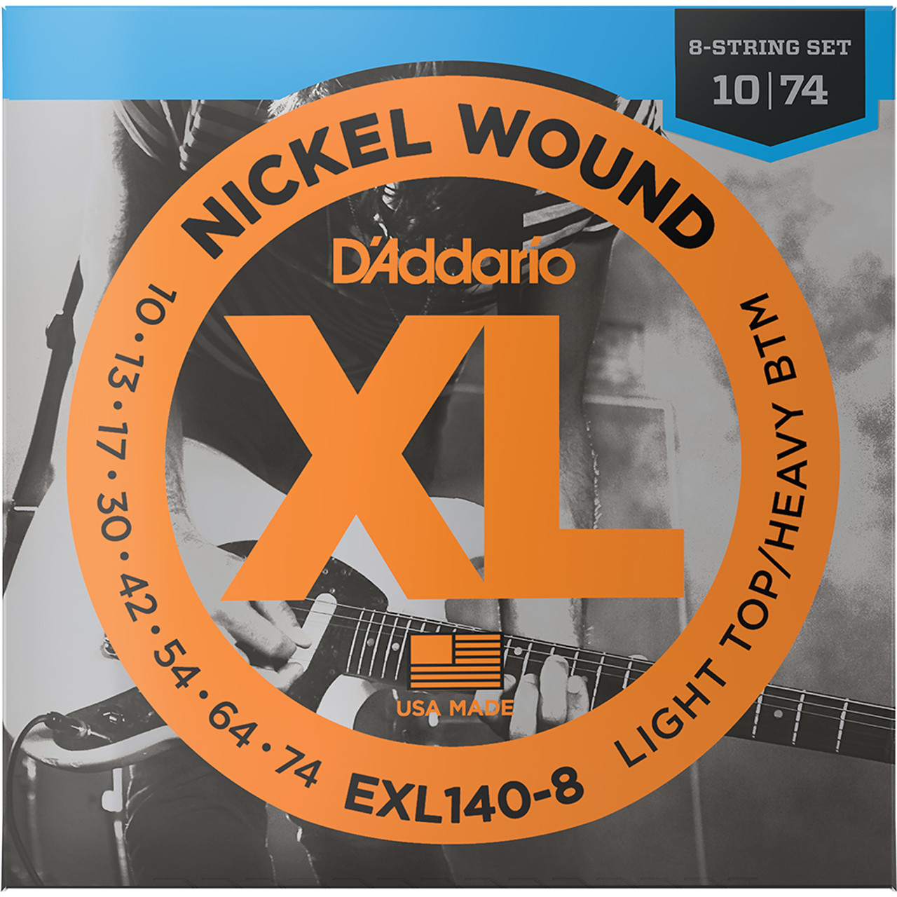 D'Addario EXL140-8 Nickel Wound 8-String Electric Guitar Strings Light Top Heavy Bottom 10-74