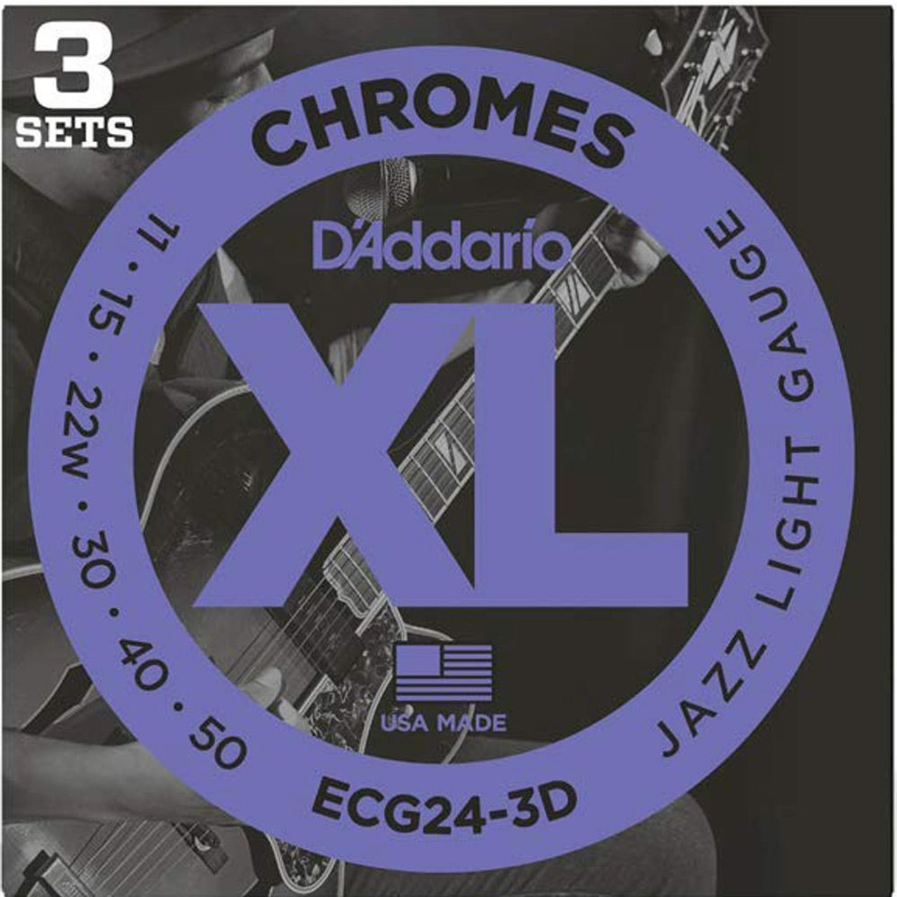 D'Addario 3 Pack Chromes Flat Wound Electric Guitar Strings