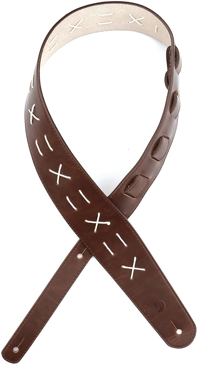 Evo Straps 本革ストラップ ブラウン/白 d-addario-decorative-stitch-