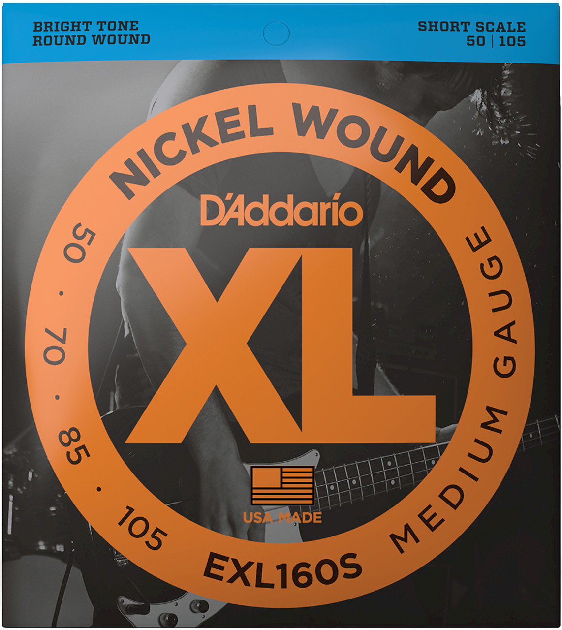 D'Addario XL Nickel Wound Electric Bass Strings EXL160S Short Scale 50-105