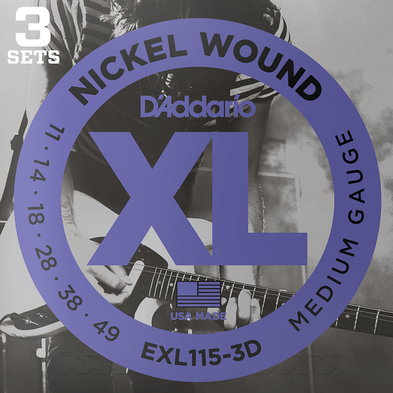 D'Addario 3 Pack EXL Nickel Wound Electric Guitar Strings EXL115 