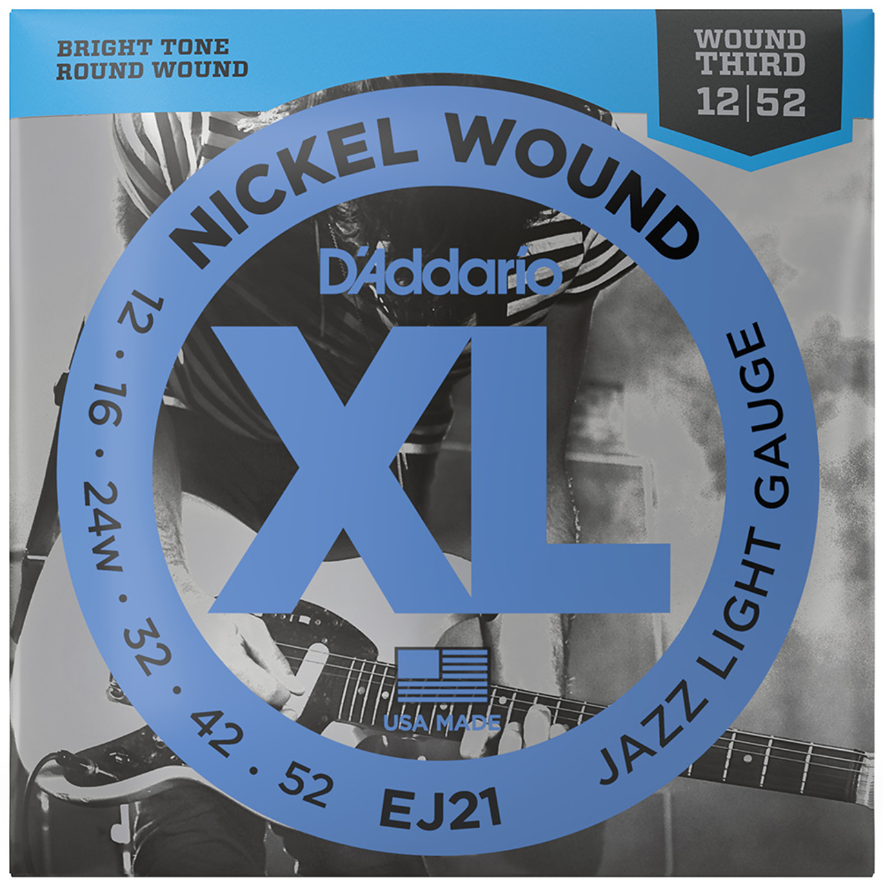 D'Addario EJ21 XL Nickel Wound Electric Guitar Strings Jazz Light 12-52