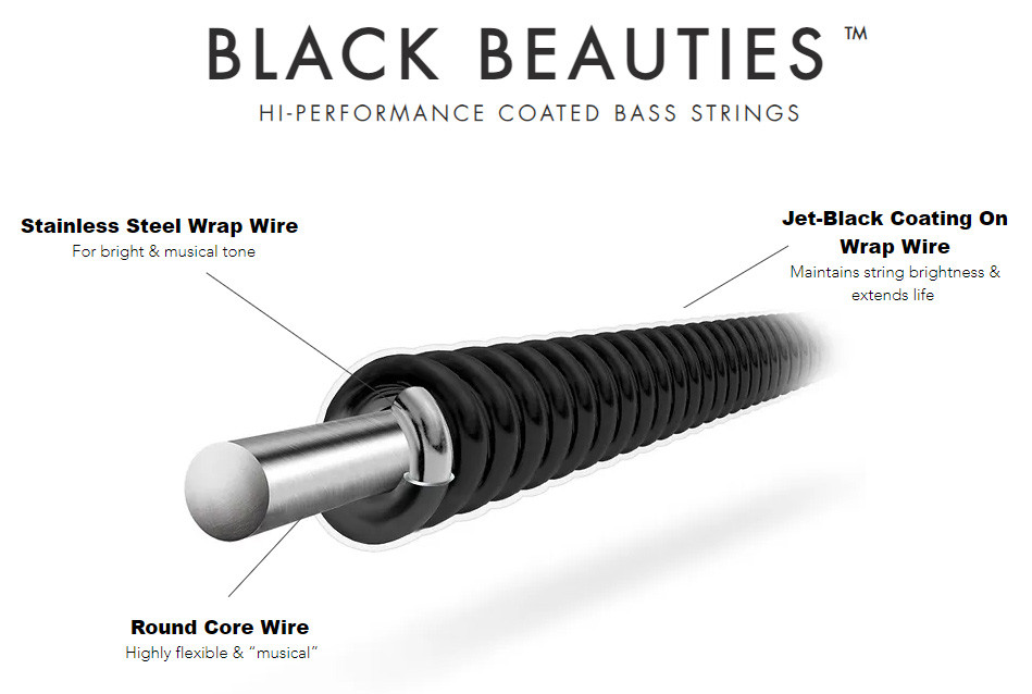 DR Black Beauties Coated Bass Guitar Strings BKBT50 Hvy Tapered 50110