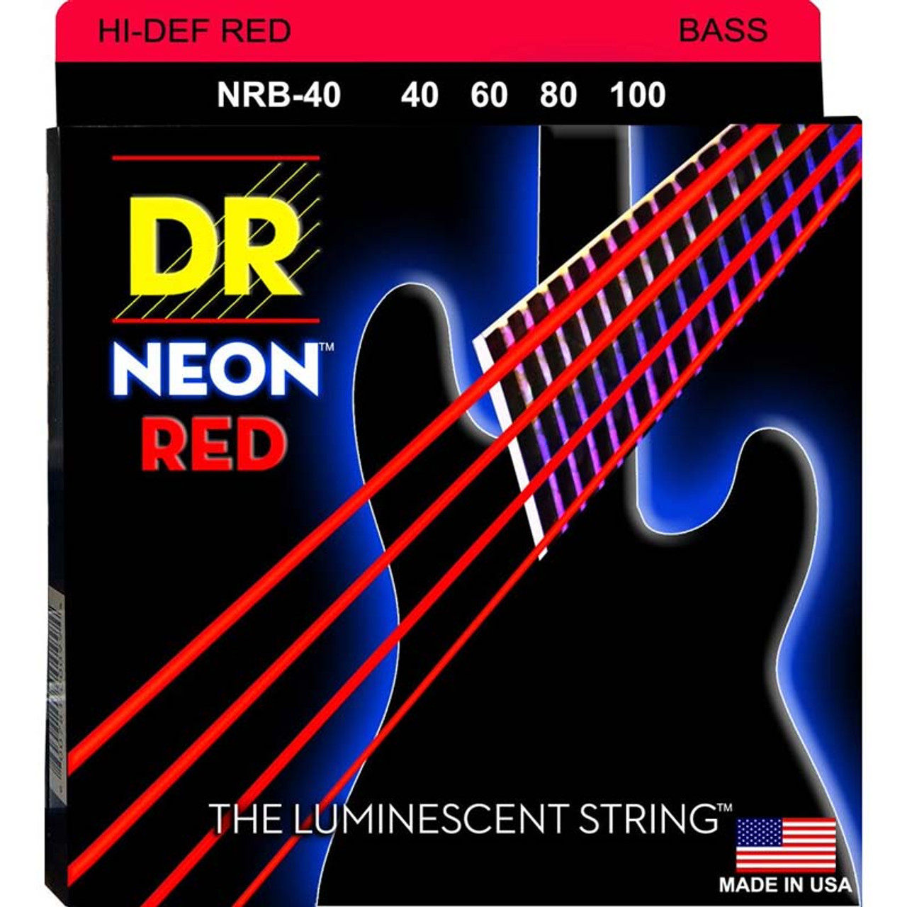 NEON BASS Guitar Strings MULTI-COLOR (D… DR Strings Hi-Def NEON Multi-Color Coated Medium 4-String