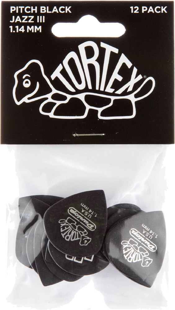 Dunlop Tortex Pitch Black Jazz III Guitar Picks 482 PB Jazz III