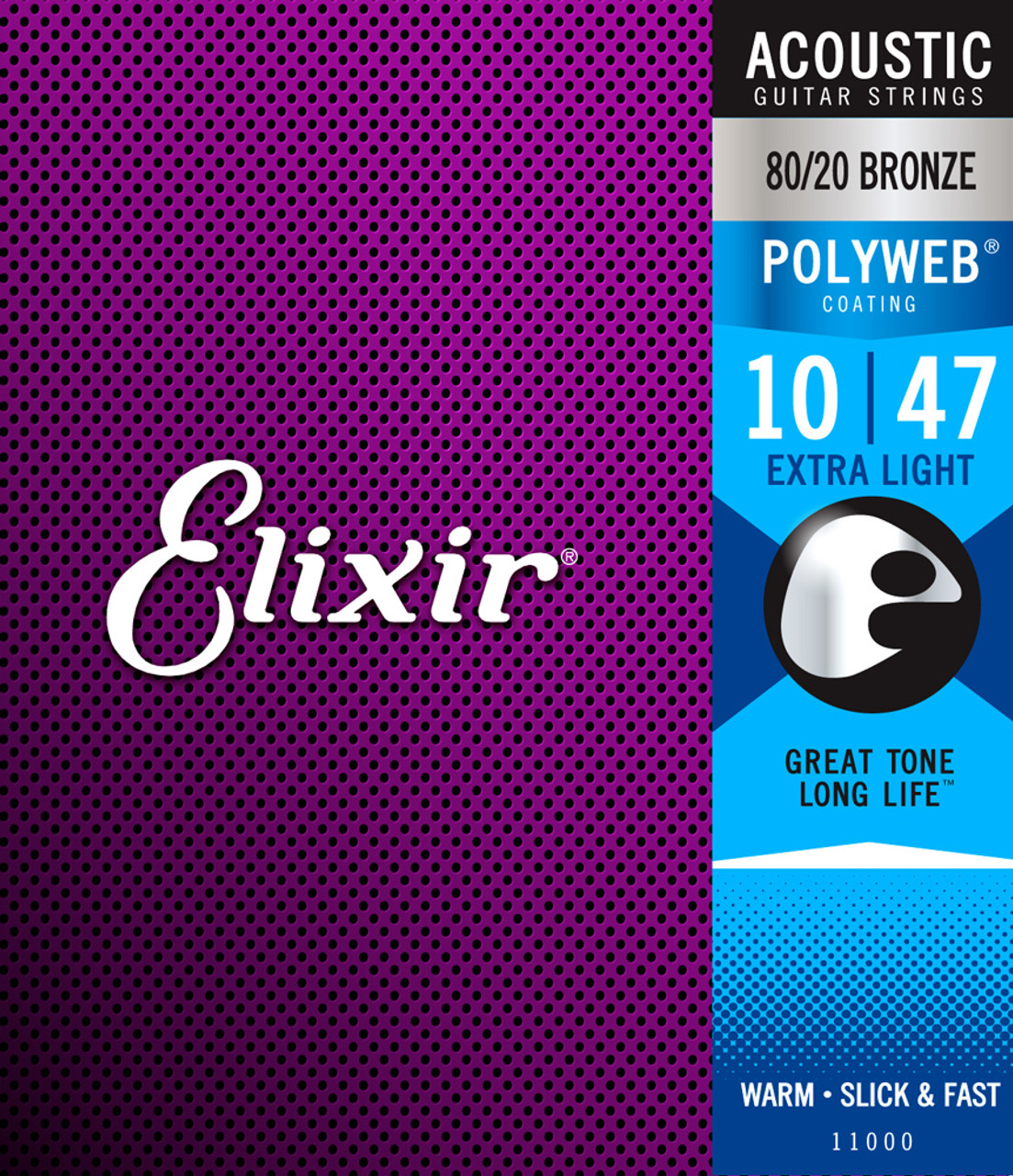 Elixir Polyweb Coated 80/20 Bronze Acoustic Guitar Strings 11000 Extra  Light 10-47