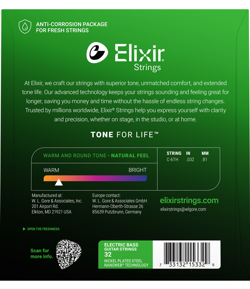 Elixir Anti-Rust Nanoweb Coated Electric Bass Single Strings 15332 ...