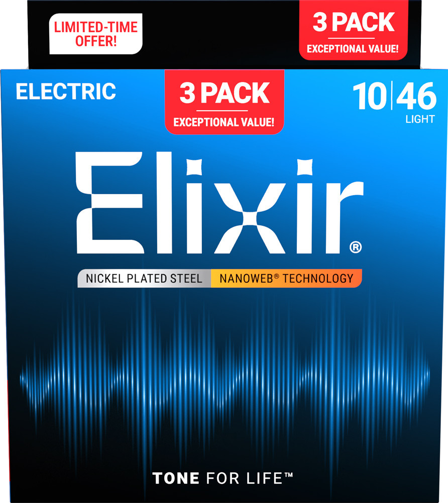 Elixir Nanoweb Electric Guitar Strings Bonus Pack - 3 Sets for the