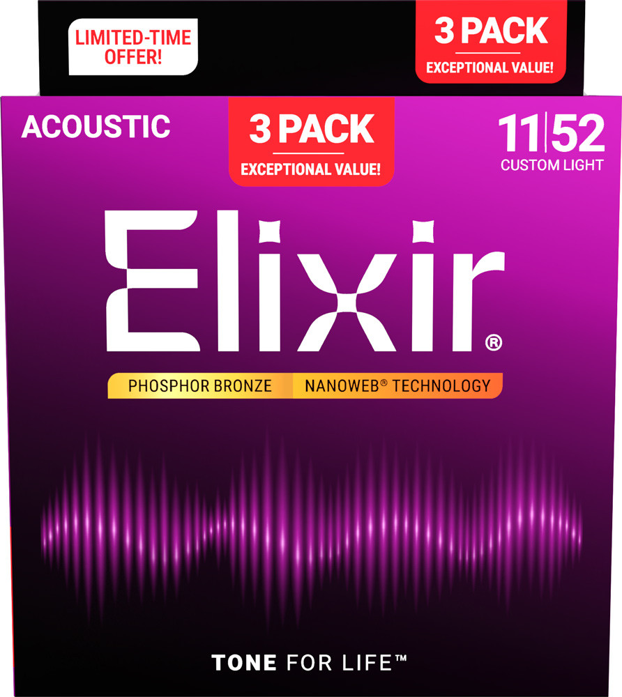 Elixir Phosphor Bronze Nanoweb Acoustic Guitar Strings Bonus Pack