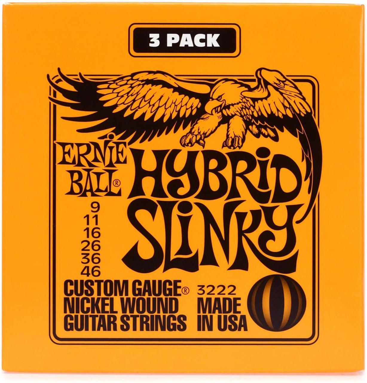 Ernie Ball Slinky Electric Guitar Strings 3 Pack 3222 Hybrid