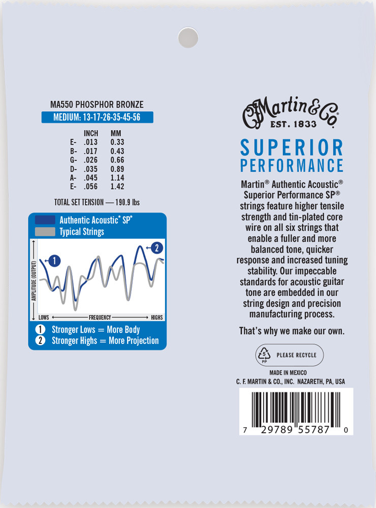 Martin MA550 SP Phosphor Bronze Authentic Acoustic Guitar Strings