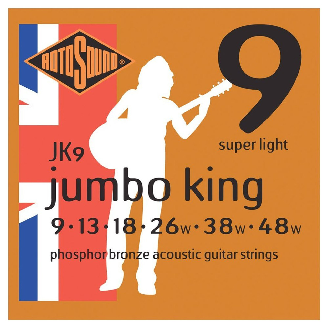 Rotosound Handmade Jumbo King Phosphor Bronze Acoustic Guitar Strings JK9  Super Light 9-48