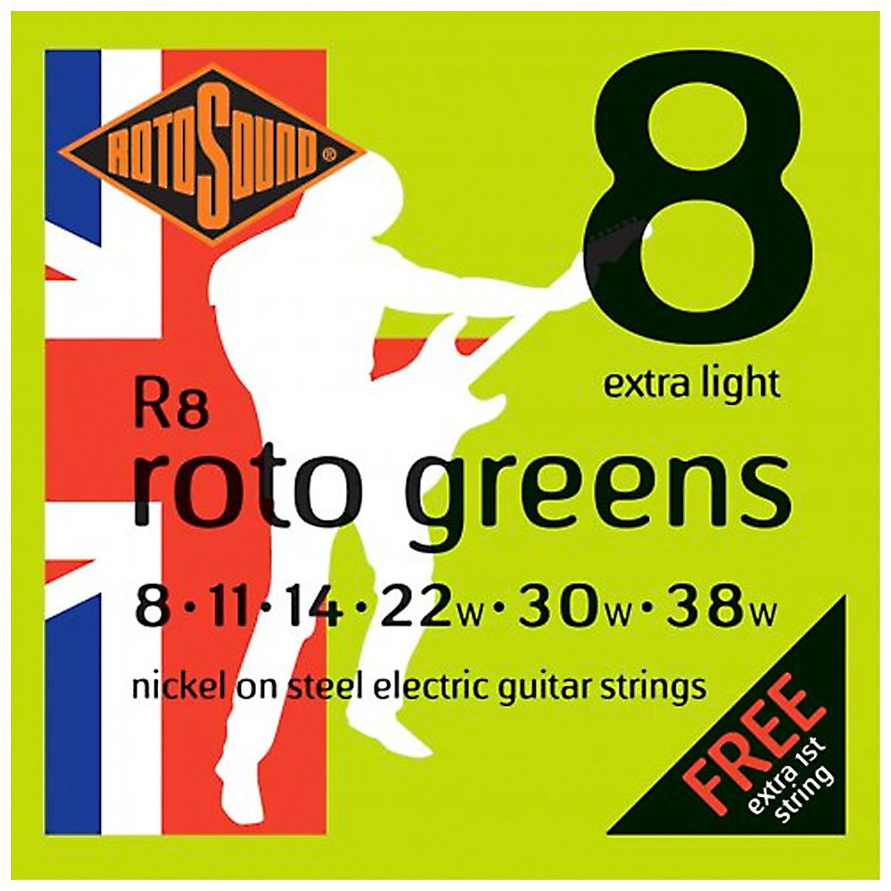 Rotosound Nickel Electric Guitar Strings R8 Green 8-38