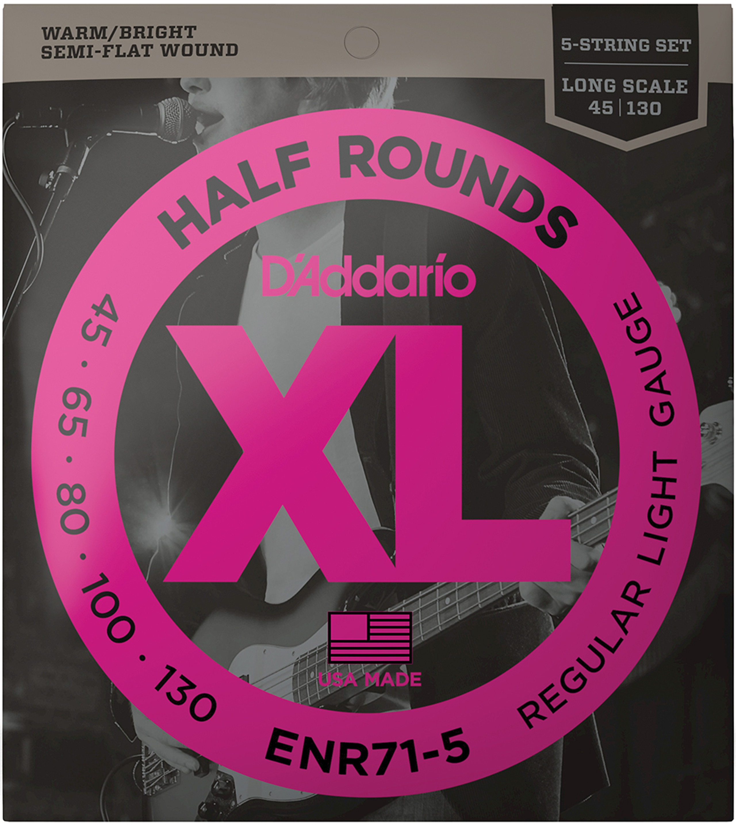 D'Addario XL Half Rounds Bass Guitar Strings ENR715 5String
