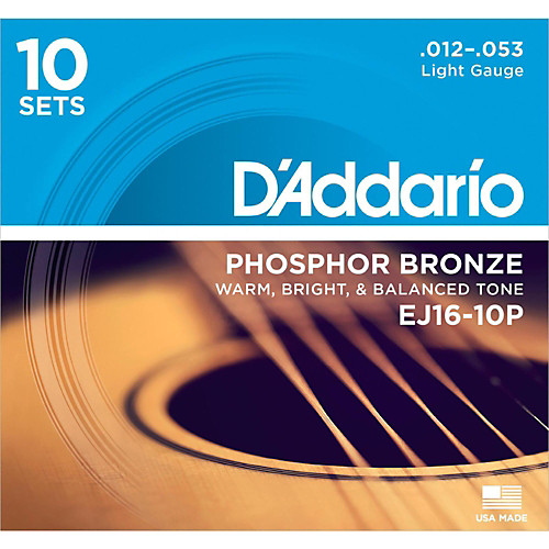 D'Addario 10 Pack EJ Phosphor Bronze Acoustic Guitar Strings