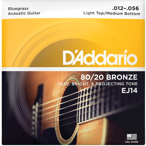 D'Addario EJ 80/20 Bronze Acoustic Guitar Strings EJ14 Bluegrass 12-56