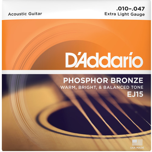 D'Addario EJ Phosphor Bronze Acoustic Guitar Strings EJ15 Extra-Light 10-47