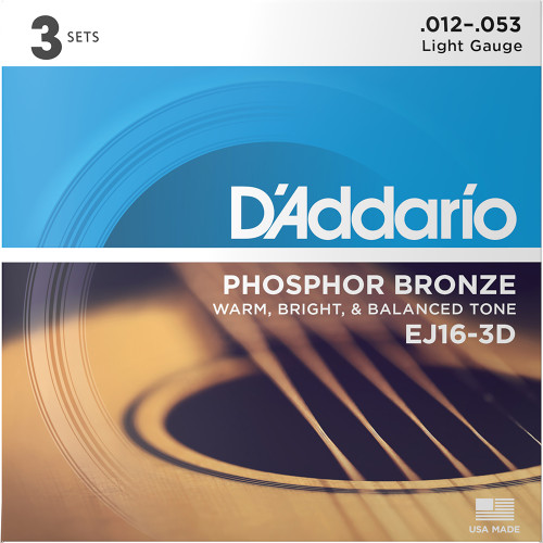 D'Addario 3 Pack EJ 80/20 Bronze Acoustic Guitar Strings EJ11-3D Light 12-53