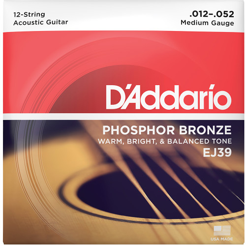 D'Addario EJ Phosphor Bronze 12-String Acoustic Guitar Strings EJ39 Medium 12-52