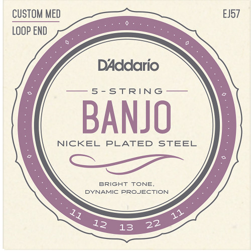 D'Addario Nickel Wound Loop End 5-String Banjo Strings EJ57 Custom Medium 11-22