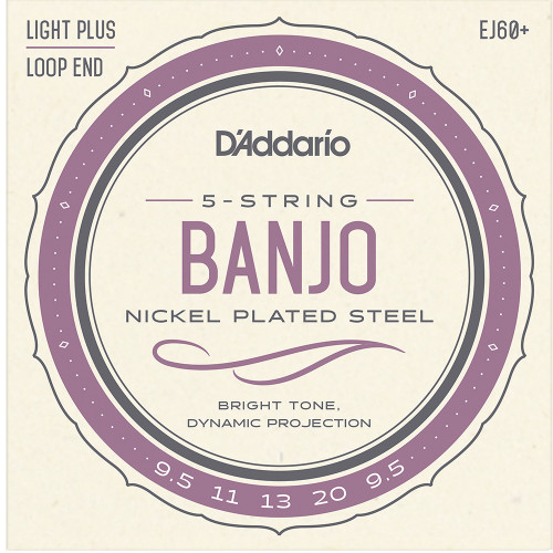 D'Addario Nickel Wound Loop End 5-String Banjo Strings EJ60+ Light Plus 9.5-20