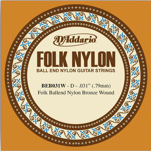 D'Addario EJ Ball End Nylon Folk Guitar Single Strings BEB031W 80/20 Wound