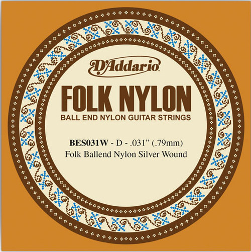 D'Addario EJ Ball End Nylon Folk Guitar Single Strings BES031W Silver Wound