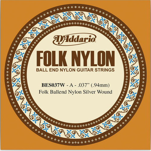 D'Addario EJ Ball End Nylon Folk Guitar Single Strings BES037W Silver Wound