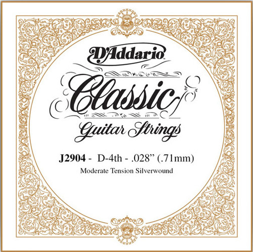 D'Addario Classical Guitar Single Strings - Classics Basses J2904 Single Silver Wound 028/J29 4th Moderate Tension