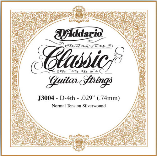 D'Addario Classical Guitar Single Strings - Classics Basses J3004 Single Silver Wound 029/J30 4th Normal Tension