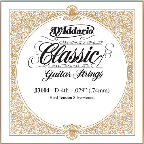 D'Addario Classical Guitar Single Strings - Classics Basses J3104 Single Silver Wound 030/J31 4th Hard Tension