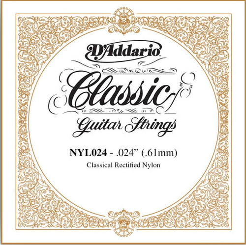 D'Addario Classical Guitar Single Strings - Classics Trebles NYL024 Single Rectified Nylon 024